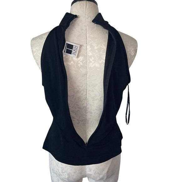 Tadashi Deadstock Vintage 1990s Womens Top Size M Black High Neck Zipper Back - Picture 4 of 9